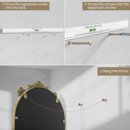 Installation Guide of DECOTU Vintage Arched Gold Antique Wall Mirror, Exquisite Baroque Decor with HD Explosion-Proof Glass for Living Room/Themed Spaces