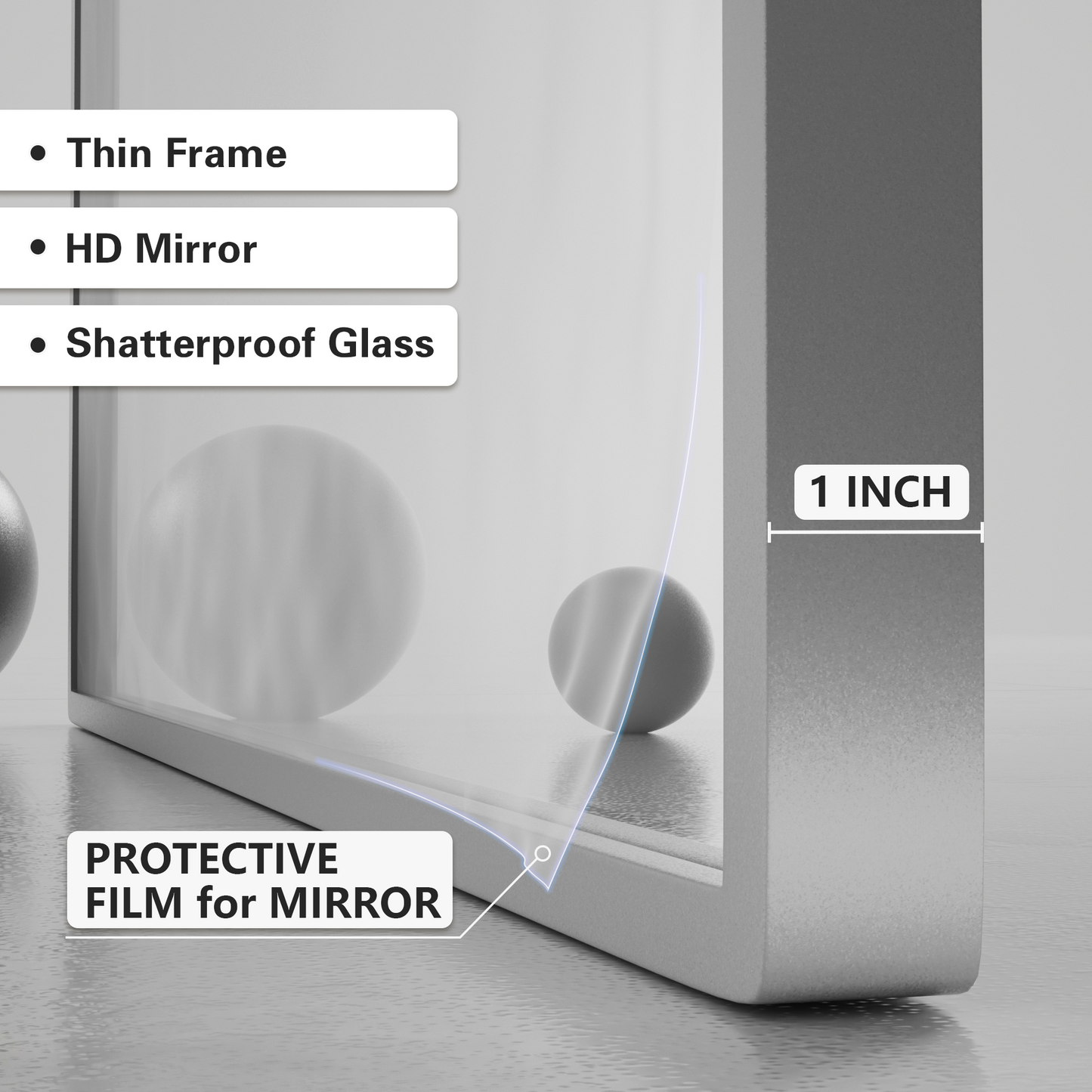 Closeup Detail of DECOTU Vintage Arched Silver Antique Wall Mirror ’s HD Explosion-Proof Metal Frame