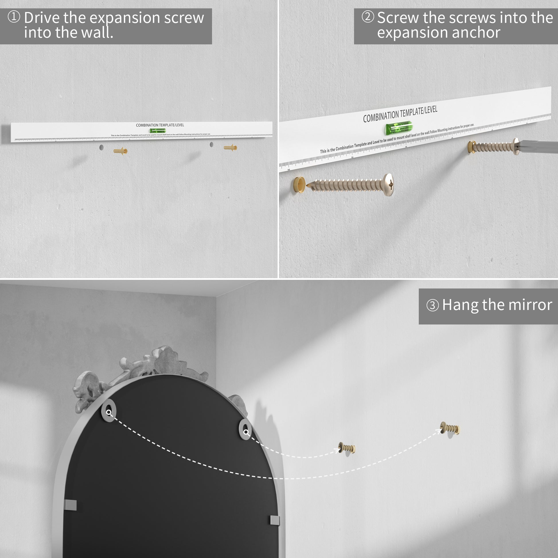 Installation Guide of DECOTU Vintage Arched Silver Antique Wall Mirror, Exquisite Baroque Decor with HD Explosion-Proof Glass for Living Room/Themed Spaces
