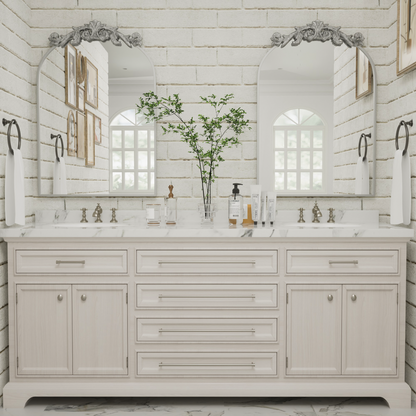 DECOTU Vintage Arched Silver Antique Wall Mirror, Setup in Bathroom Space