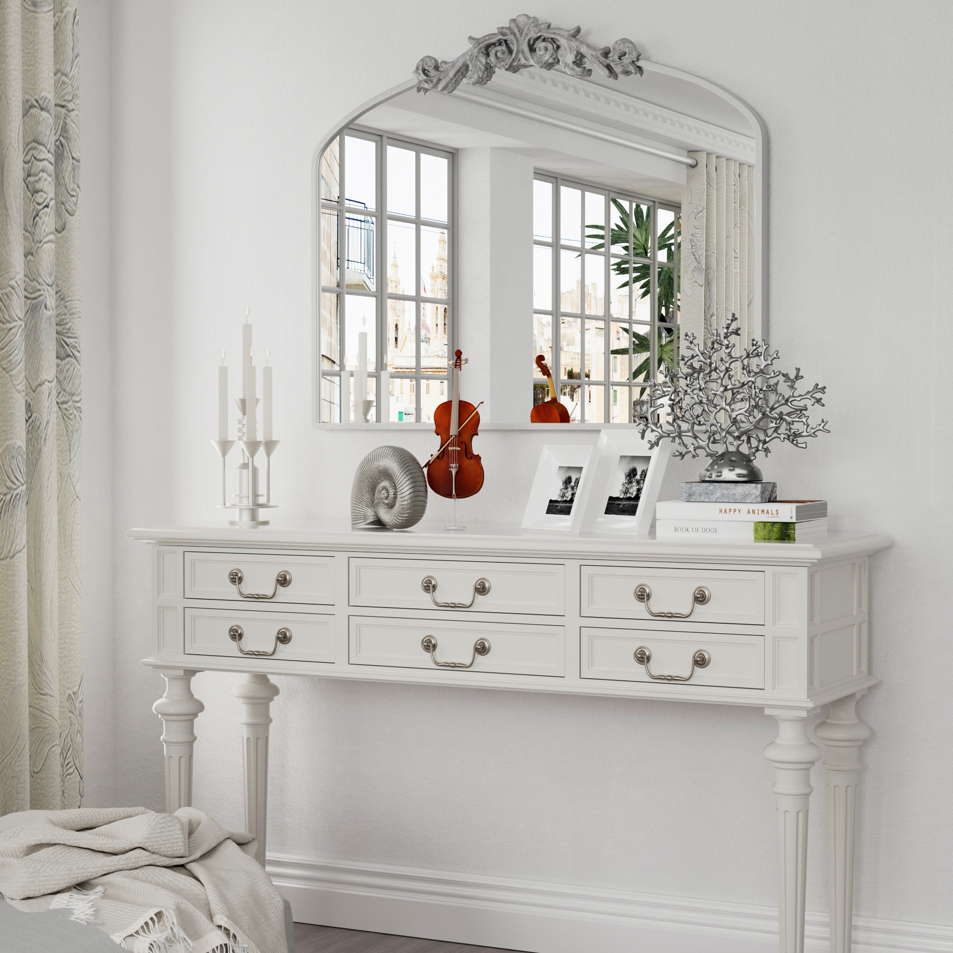 DECOTU Vintage Arched Silver Antique Wall Mirror, Setup in Home Space