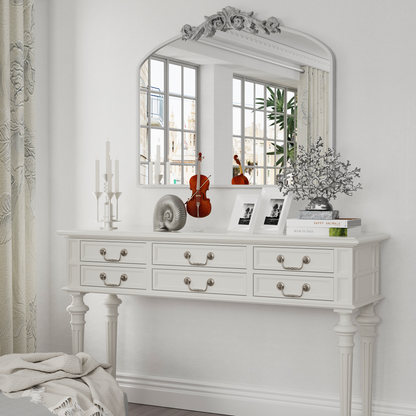 DECOTU Vintage Arched Silver Antique Wall Mirror, Setup in Home Space