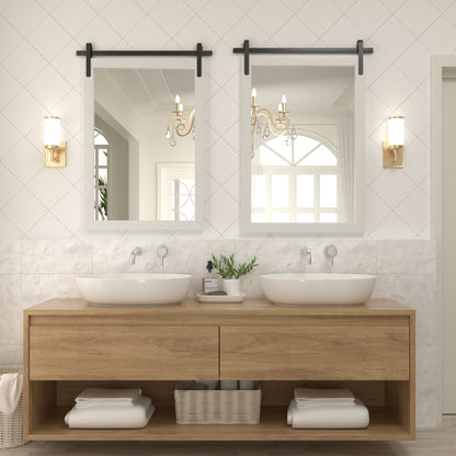 DECOTU White Wood Rectangular Wall Mirror, Handmade Rustic Frame with Iron Clip & HD Glass, Wall-Mounted Setup in Bathroom Space 