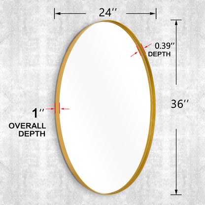 24×36 Inch Dimension Chart for DECTOU Flash Gold Iron Frame Oval Wall Mirror, Wall-Mounted for Bathroom Vanity