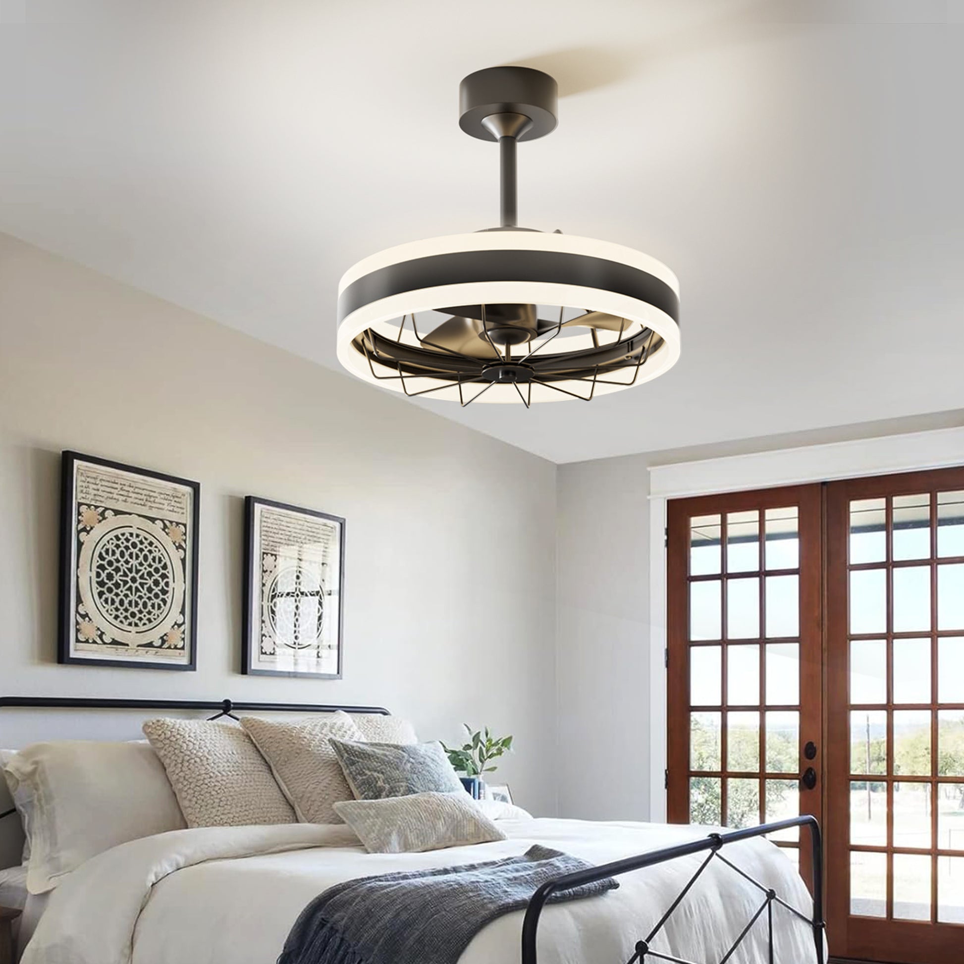 DECTOU 35W Dimmable Light Ceiling Fan Installed in Bedroom - Soft Lighting & Quiet Airflow for Comfortable Rest