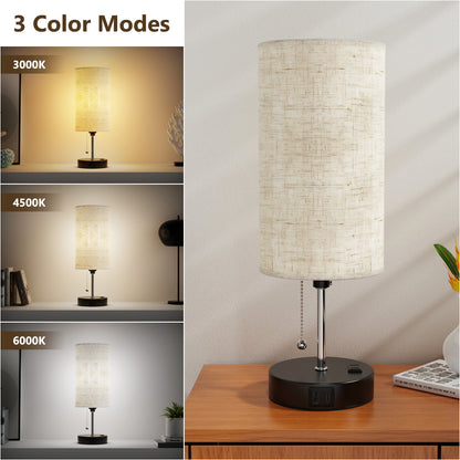 Color Modes of DECTOU Beige Modern Zipper Linen Cylinder Table Lamp - Features USB Charging Ports, 3-Tone Lighting, Ideal for Bedroom Living Room