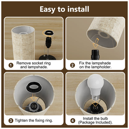 Installation Guide of DECTOU Beige Modern Zipper Linen Cylinder Table Lamp - Features USB Charging Ports, 3-Tone Lighting, Ideal for Bedroom Living Room