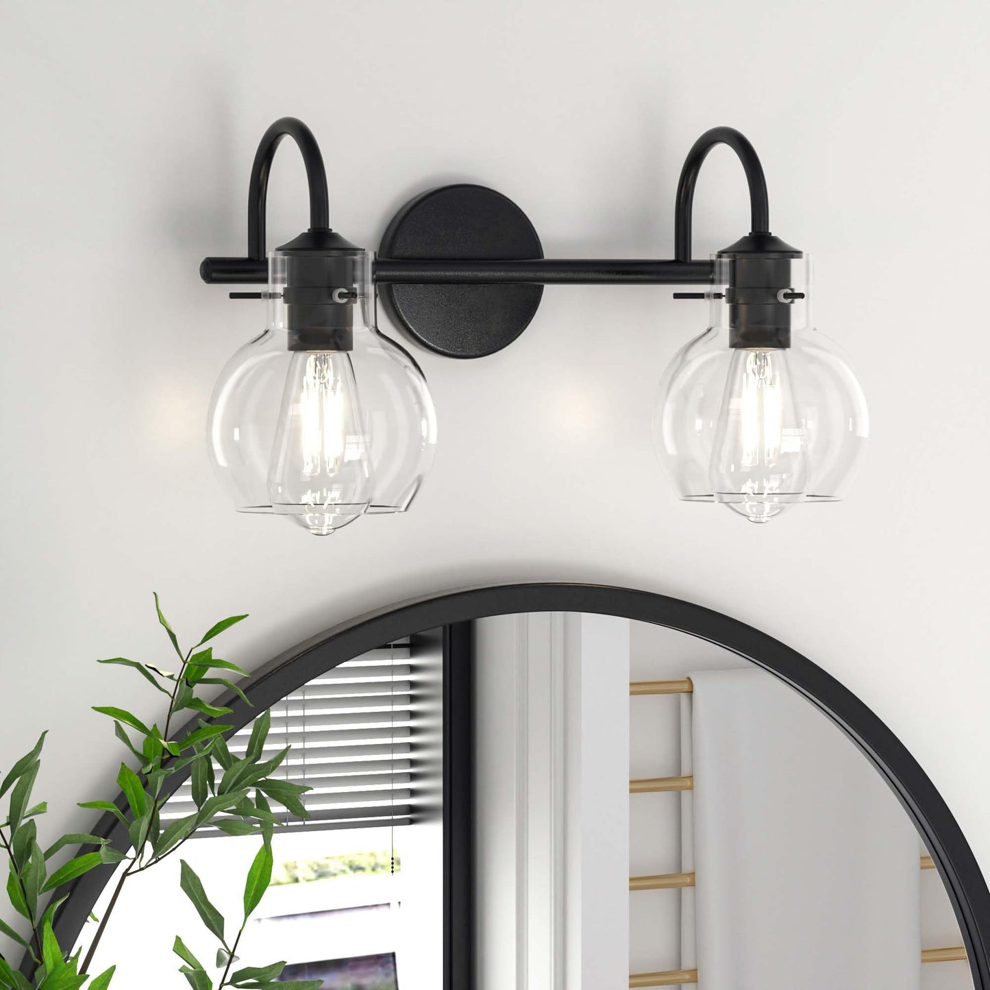 DECTOU Black Vanity Light, Gourd Glass Shade & Dual-Head Structure, Anti-Rust Coating for Living Room & Bathroom Mirror