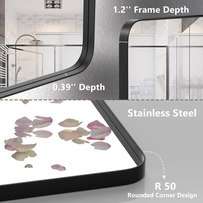 Closeup Detail of DECTOU Black Rectangular Wall Mirror, Anti-Corrosion Iron Frame & Sturdy Build