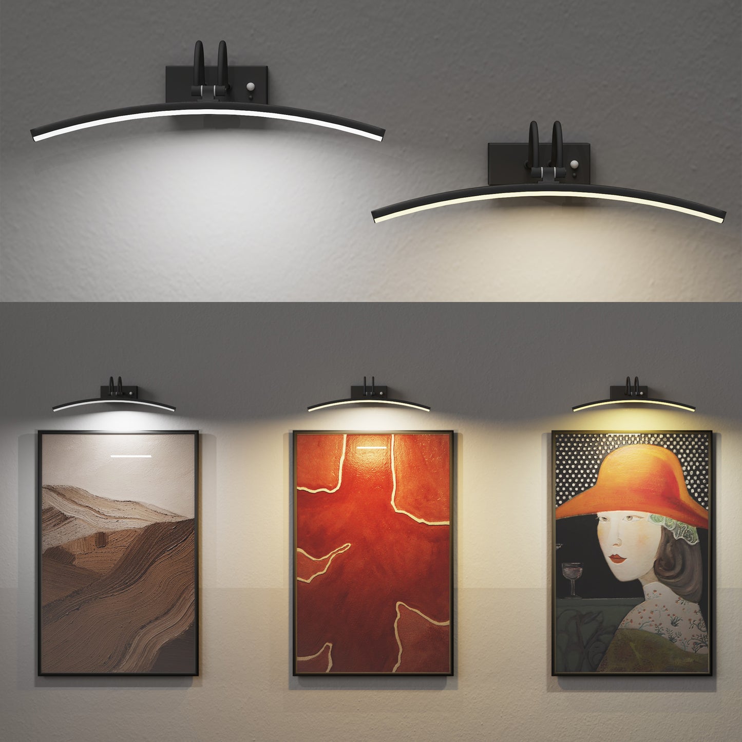 DECTOU Black Modern Minimalist Adjustable Wall Sconce - 270° Rotate Head & 3 Color Temps for Home Decor