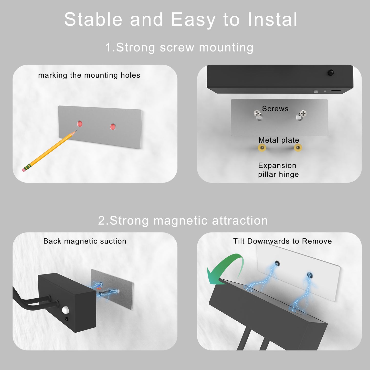 Installation of DECTOU Black Minimalist Wall Sconce - Dual-Mode (Screw + Magnetic) for Easy Setup