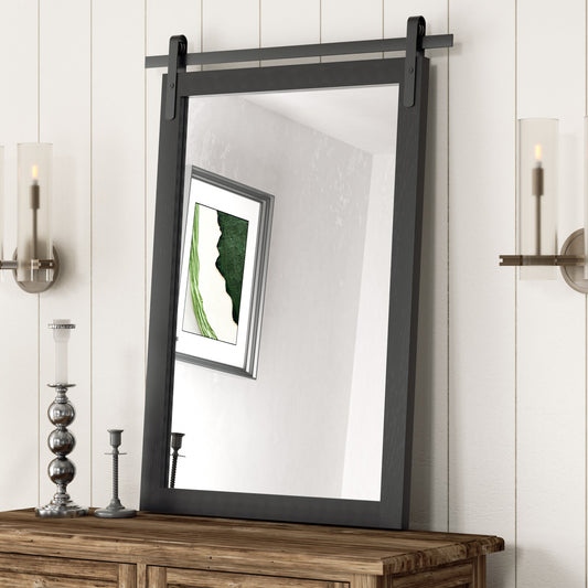 DECTOU Black Wood Rectangular Wall Mirror, Handmade Rustic Frame with Iron Clip & HD Glass, Wall-Mounted for Bathroom