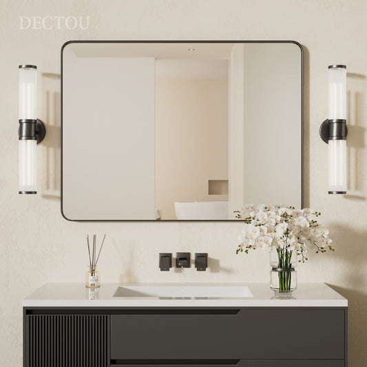 DECTOU  Black Rectangular Wall Mirror, Stainless Steel Frame with Anti-Corrosion & Moisture-Resistant Build & HD 4mm Glass, Wall-Mounted for Bathroom Vanity