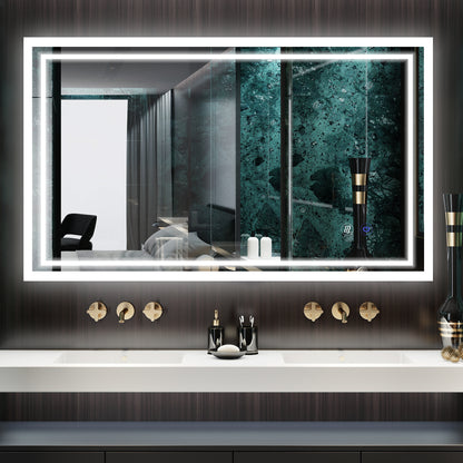 DECTOU Double Strip LED Vanity Mirror - Aluminum Frame with 3 Color Modes & Anti-Fog Function, Wall-Mounted Design for Bathroom