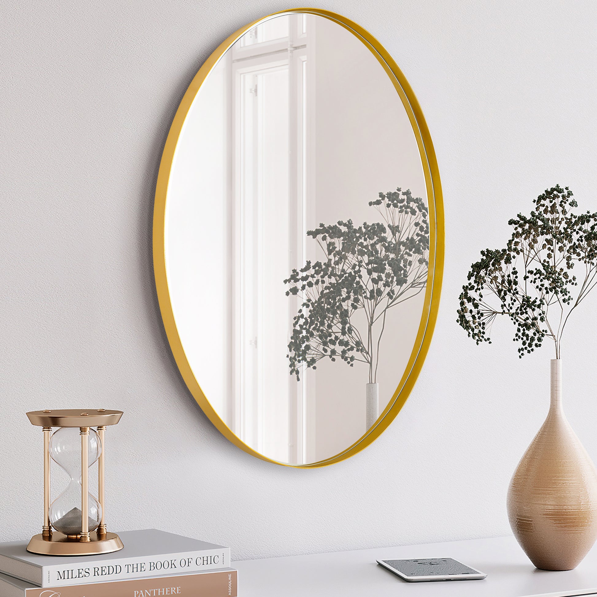 DECTOU Flash Gold Iron Frame Oval Wall Mirror, Premium Material & Modern Elegant Decor, Wall-Mounted for Bathroom Vanity