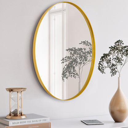 DECTOU Flash Gold Iron Frame Oval Wall Mirror, Premium Material & Modern Elegant Decor, Wall-Mounted for Bathroom Vanity