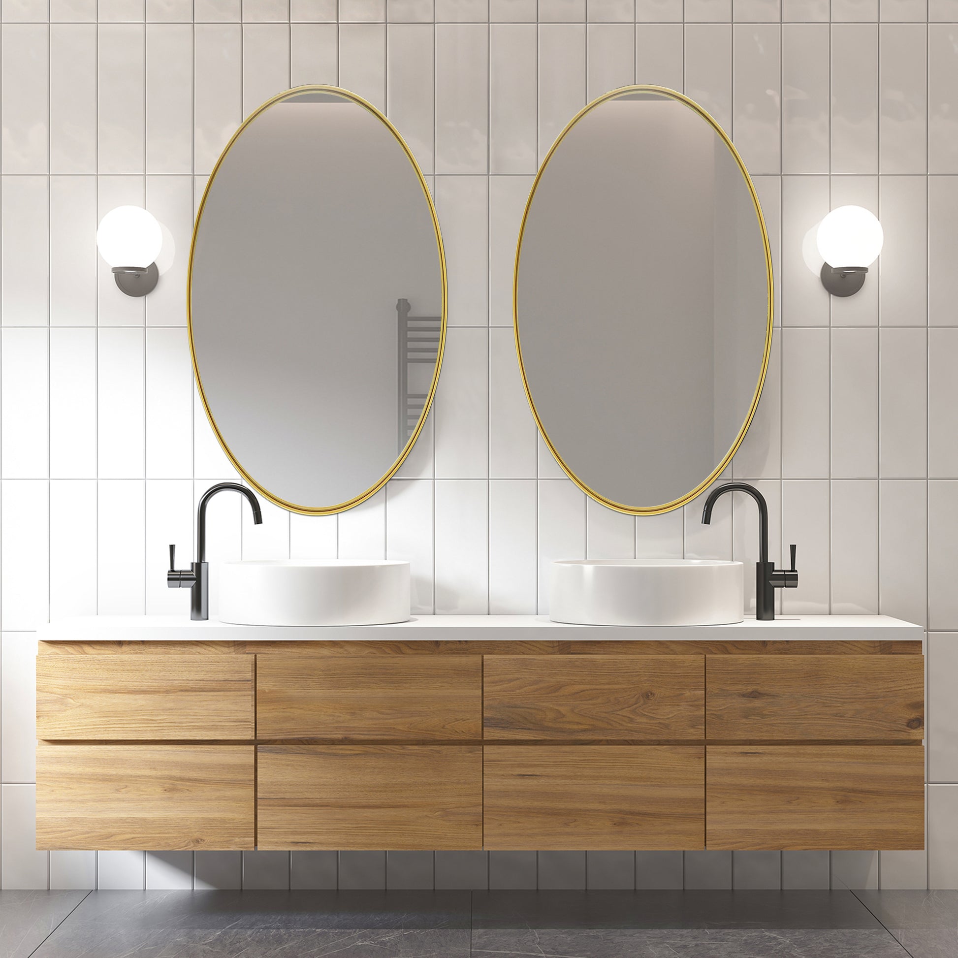 DECTOU Flash Gold Iron Frame Oval Wall Mirror, Wall-Mounted Setup in Bathroom Space