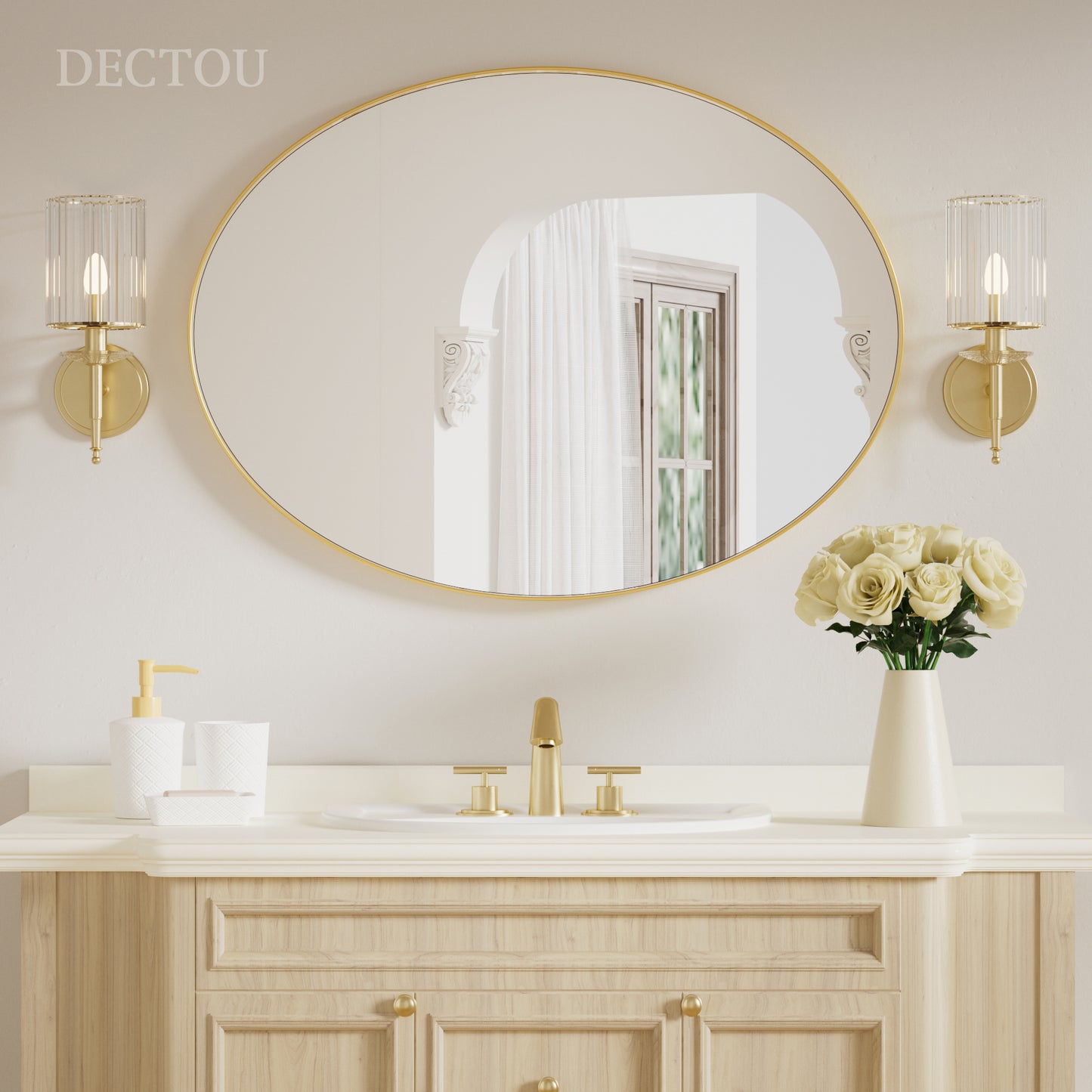 DECTOU Gold Iron Frame Oval Wall Mirror, Premium Material & Modern Elegant Decor, Wall-Mounted for Bathroom Vanity