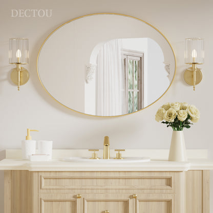 DECTOU Gold Iron Frame Oval Wall Mirror, Premium Material & Modern Elegant Decor, Wall-Mounted for Bathroom Vanity