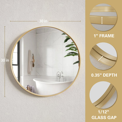 Details of DECTOU Gold Iron Frame Round Wall Mirror, Premium Material & Modern Elegant Decor