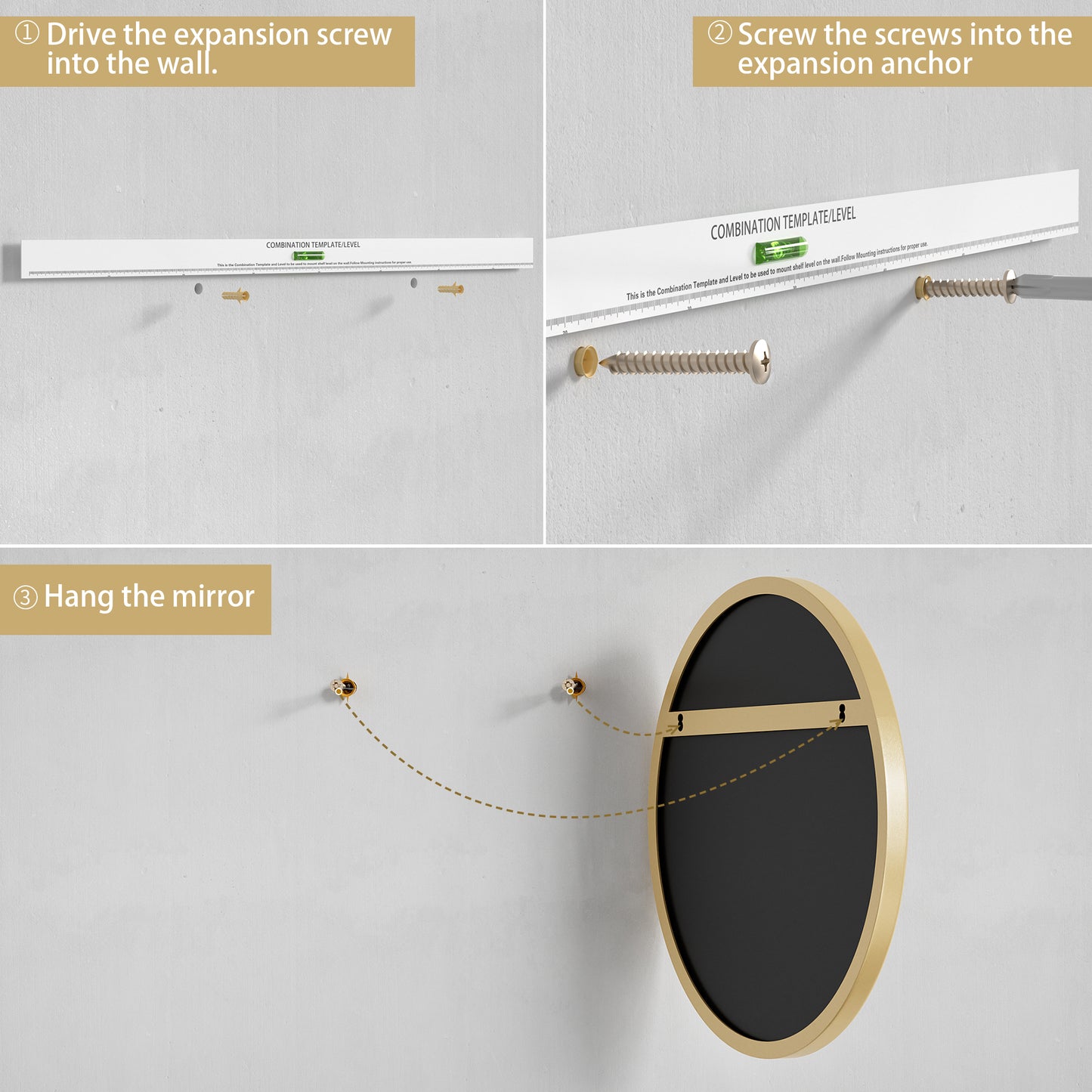 Installation Guide of DECTOU Gold Iron Frame Round Wall Mirror, Premium Material & Modern Elegant Decor