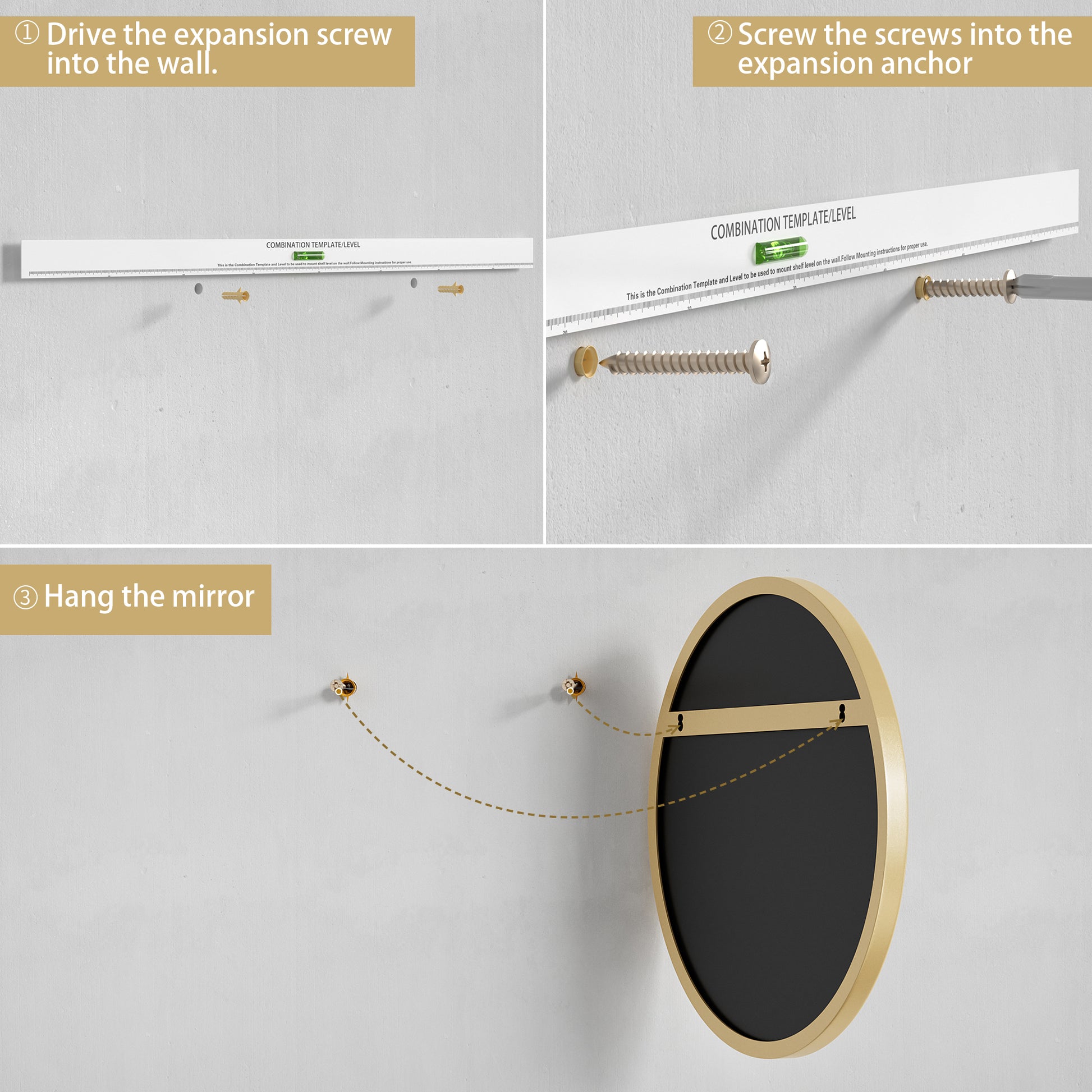 Installation Guide of DECTOU Gold Iron Frame Round Wall Mirror, Premium Material & Modern Elegant Decor