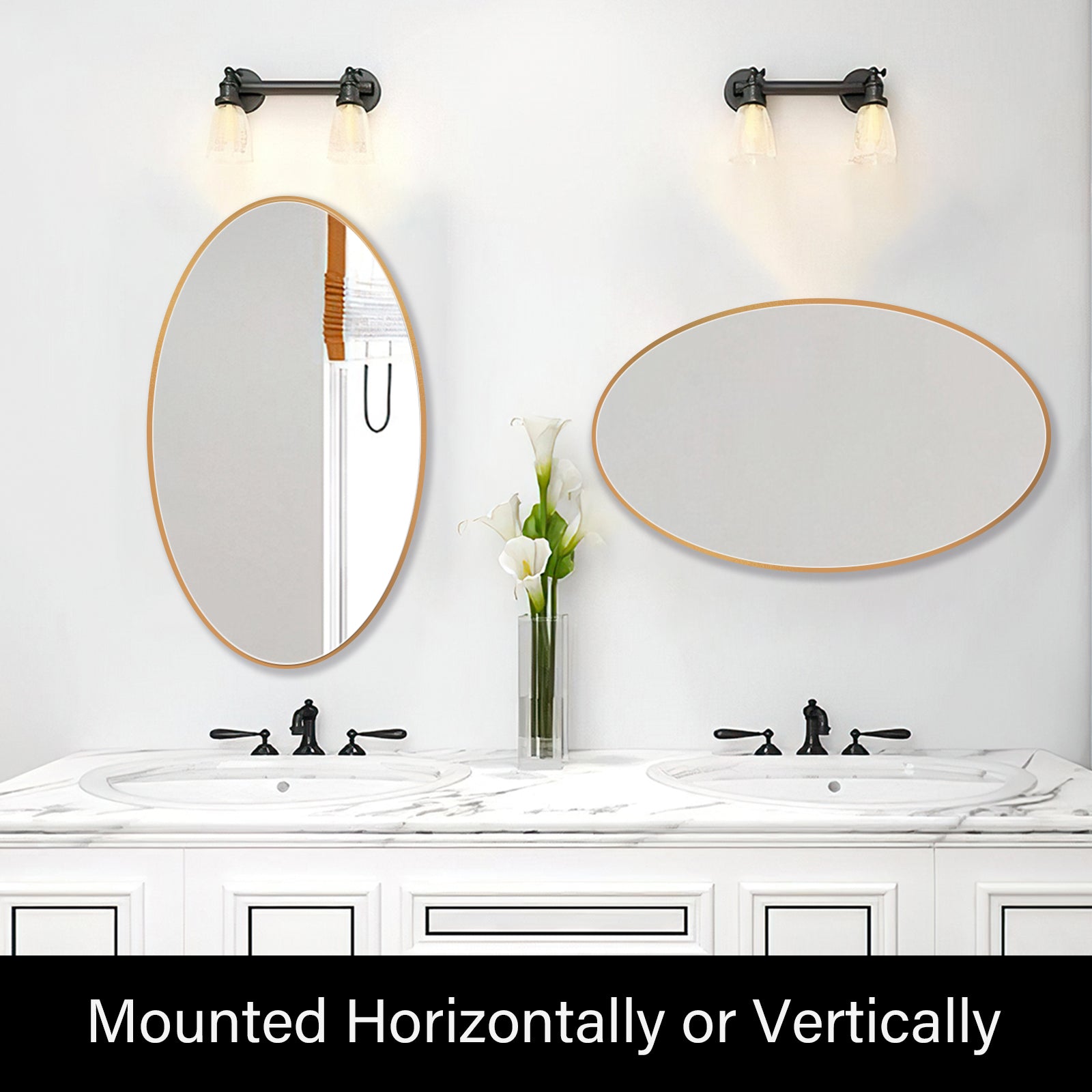 Mounted Methods of DECTOU Gold Iron Frame Oval Wall Mirror, Premium Material & Modern Elegant Decor