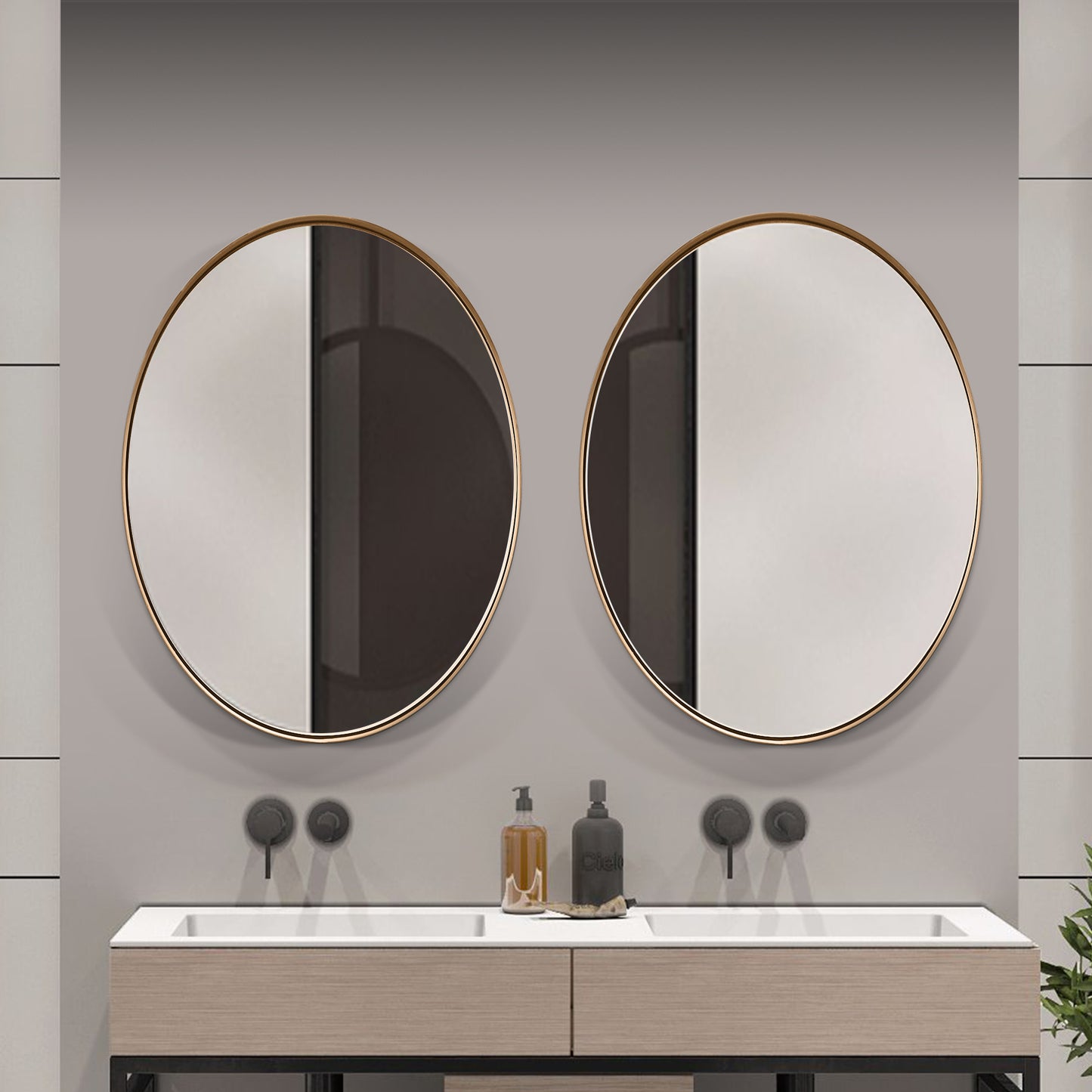 DECTOU Gold Iron Frame Oval Wall Mirror, Wall-Mounted Setup in Bathroom Space
