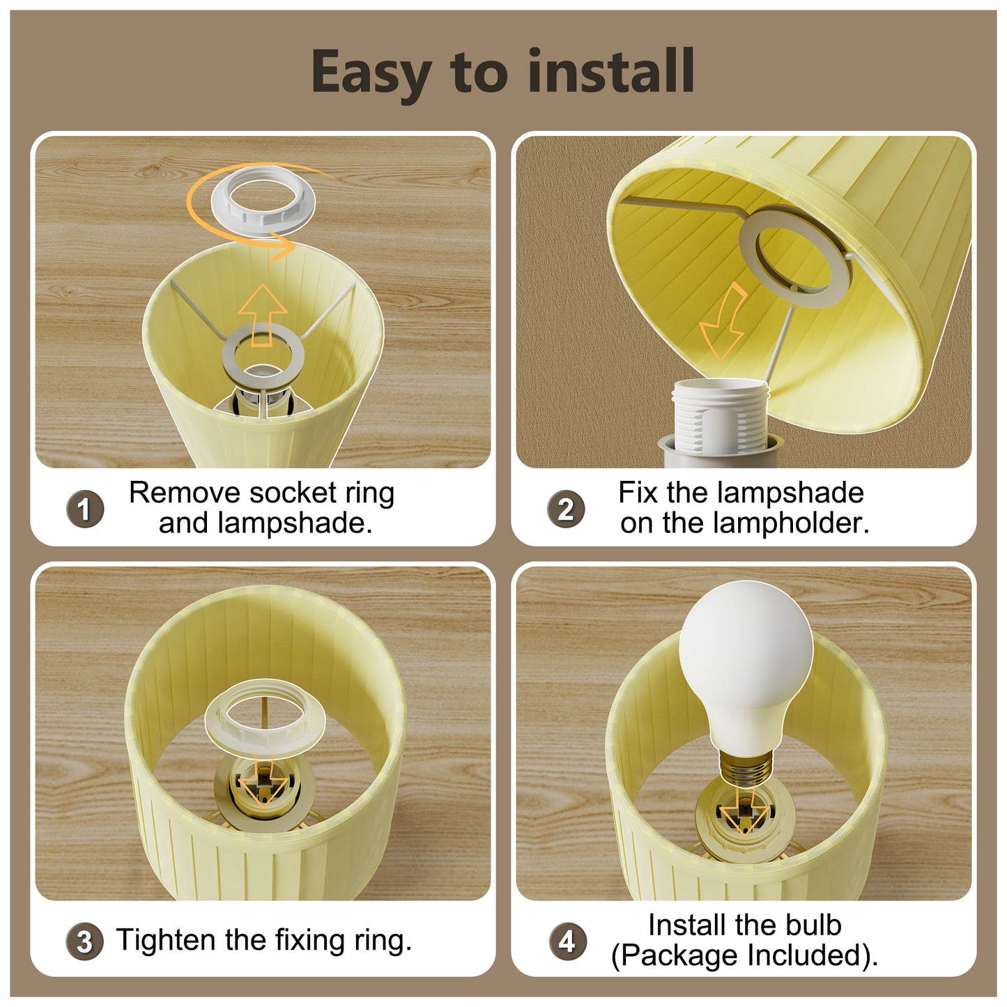 DECTOU Pleat Fabric Round Table Lamp - Installation Step Guide, Easy Assembly with Shade & Base