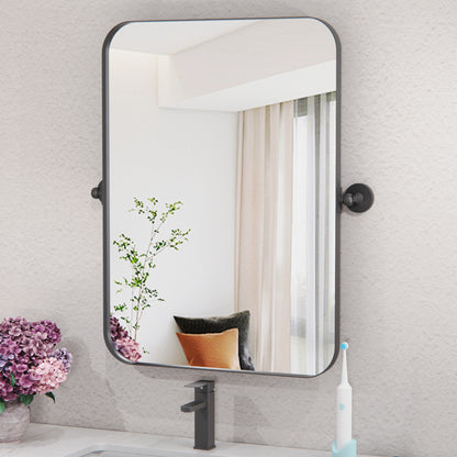 DECTOU Rotatable Wall Mirror - 10° Tilt Adjustment & Irregular Wall Compatible, Black Metal Frame with HD Clear Glass