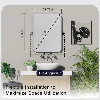 DECTOU Rotatable Wall Mirror - Dimension Chart with Length/Width/Thickness Details, 10° Tilt Range Marked for Reference