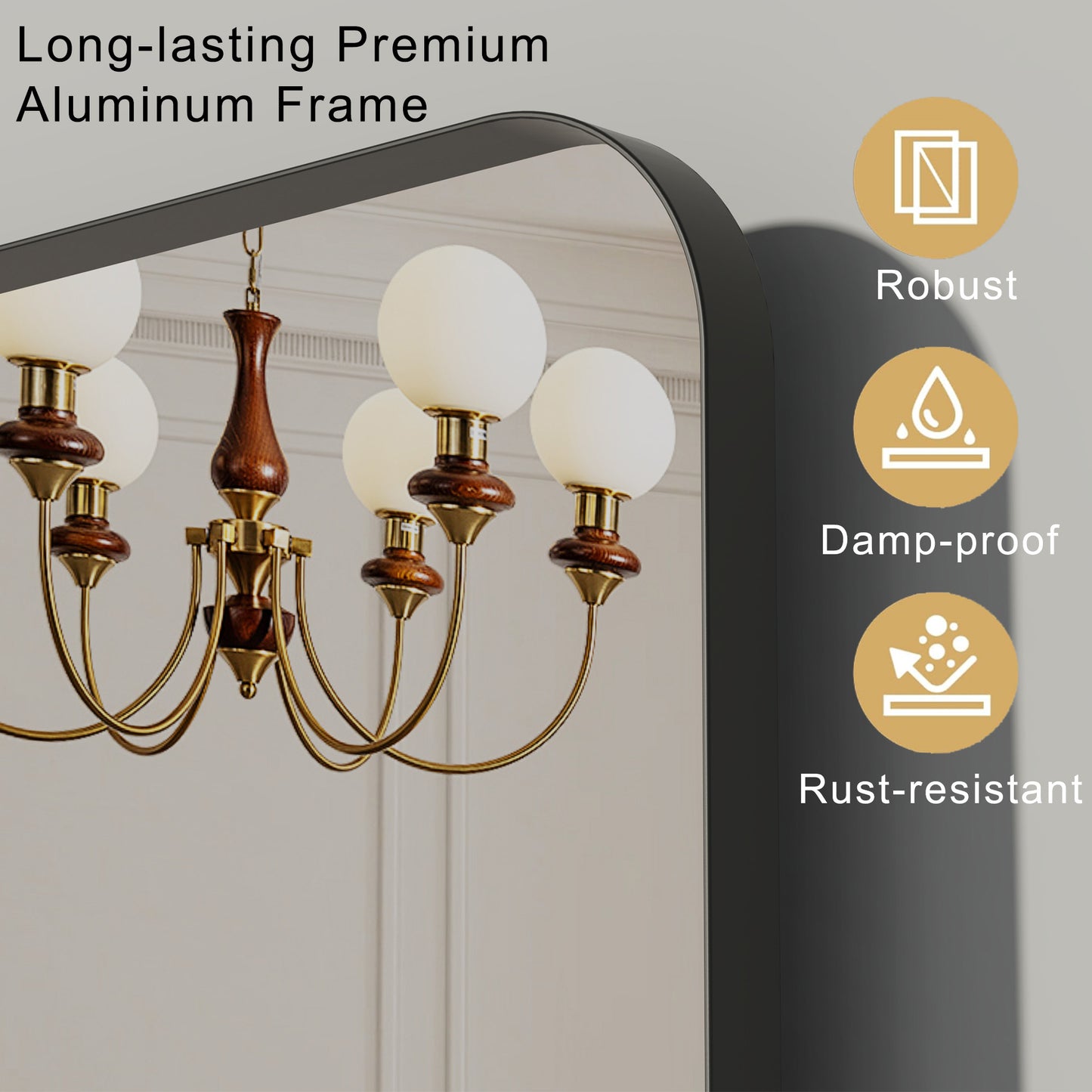 DECTOU Rotatable Wall Mirror - Close-Up of Metal Frame Texture & Rotating Hinge Detail, Showing Anti-Rust Craftsmanship