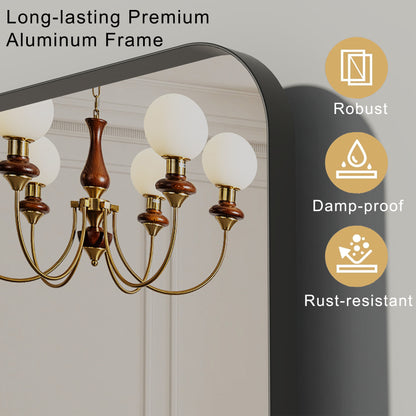 DECTOU Rotatable Wall Mirror - Close-Up of Metal Frame Texture & Rotating Hinge Detail, Showing Anti-Rust Craftsmanship