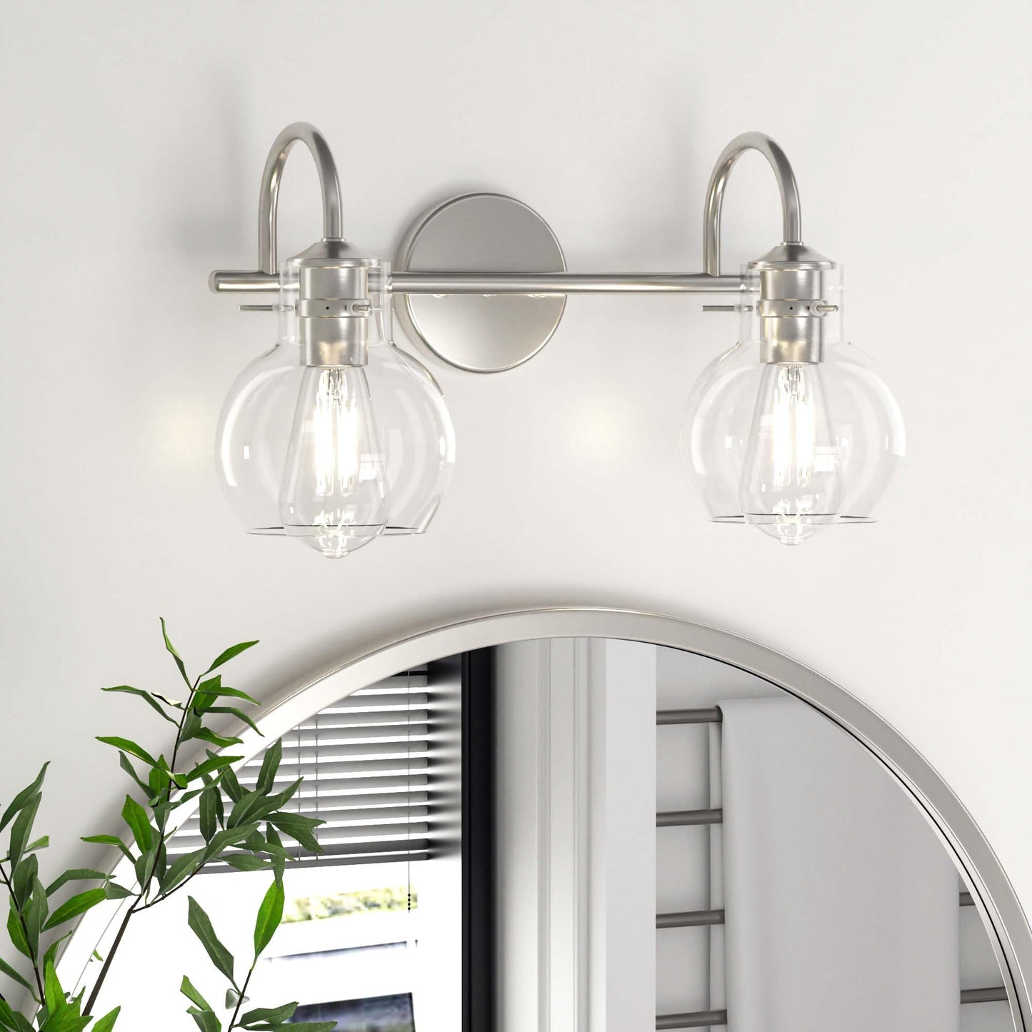 DECTOU Silver Vanity Light, Gourd Glass Shade & Dual-Head Structure, Anti-Rust Coating for Living Room & Bathroom Mirror