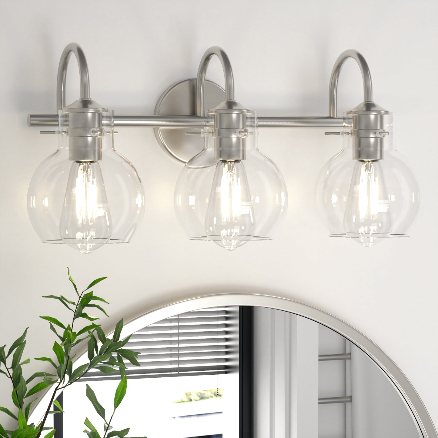 DECTOU Silver Vanity Light, Gourd Glass Shade & Three-Head Structure, Anti-Rust Coating for Living Room & Bathroom Mirror