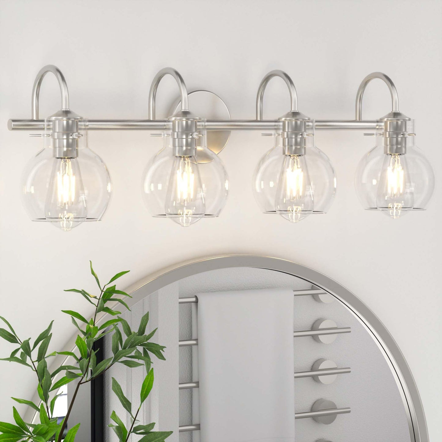 DECTOU Silver Vanity Light, Gourd Glass Shade & Four-Head Structure, Anti-Rust Coating for Living Room & Bathroom Mirror