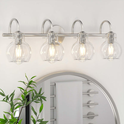DECTOU Silver Vanity Light, Gourd Glass Shade & Four-Head Structure, Anti-Rust Coating for Living Room & Bathroom Mirror