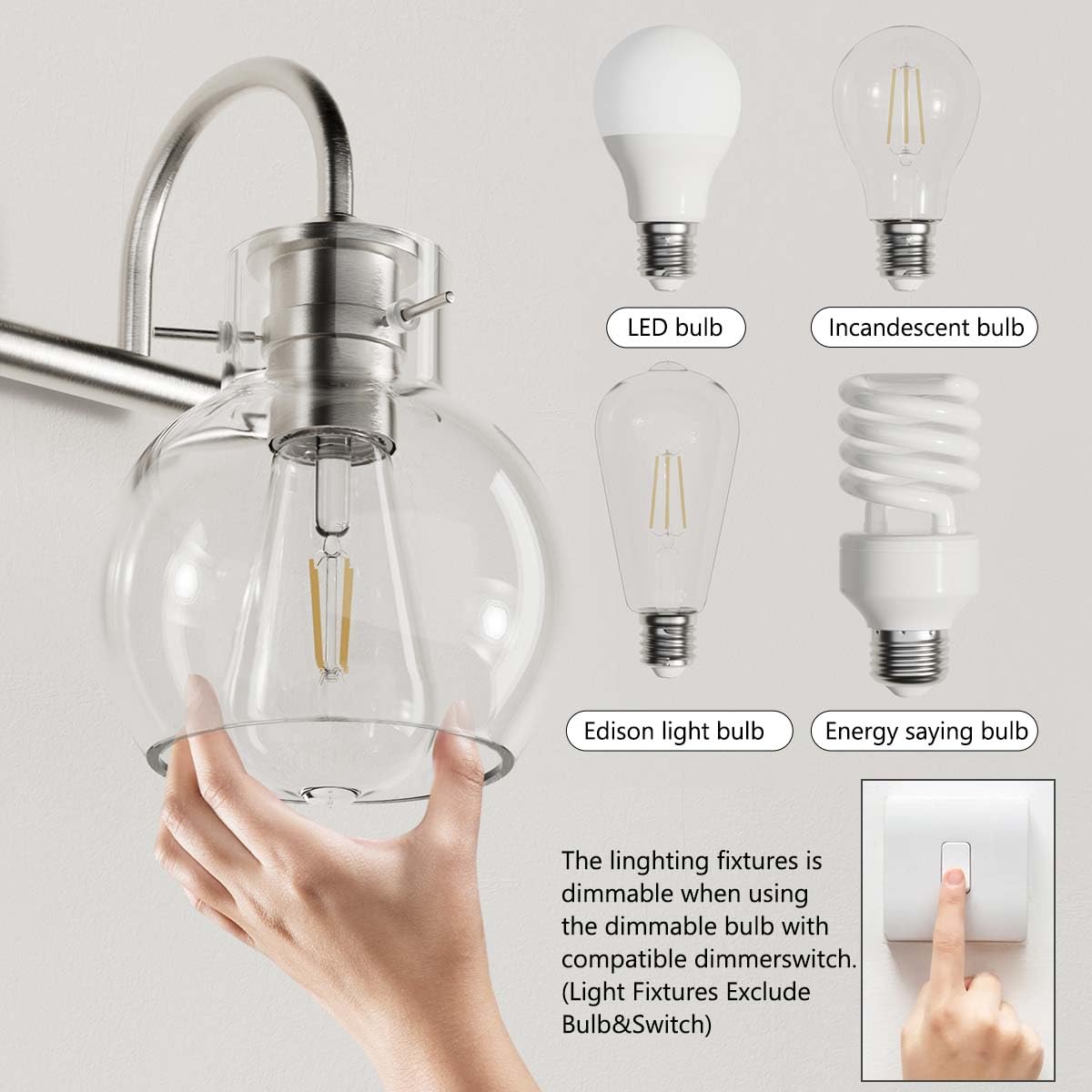 Compatible Bulbs for DECTOU Silver Gourd Glass Shade Vanity Light