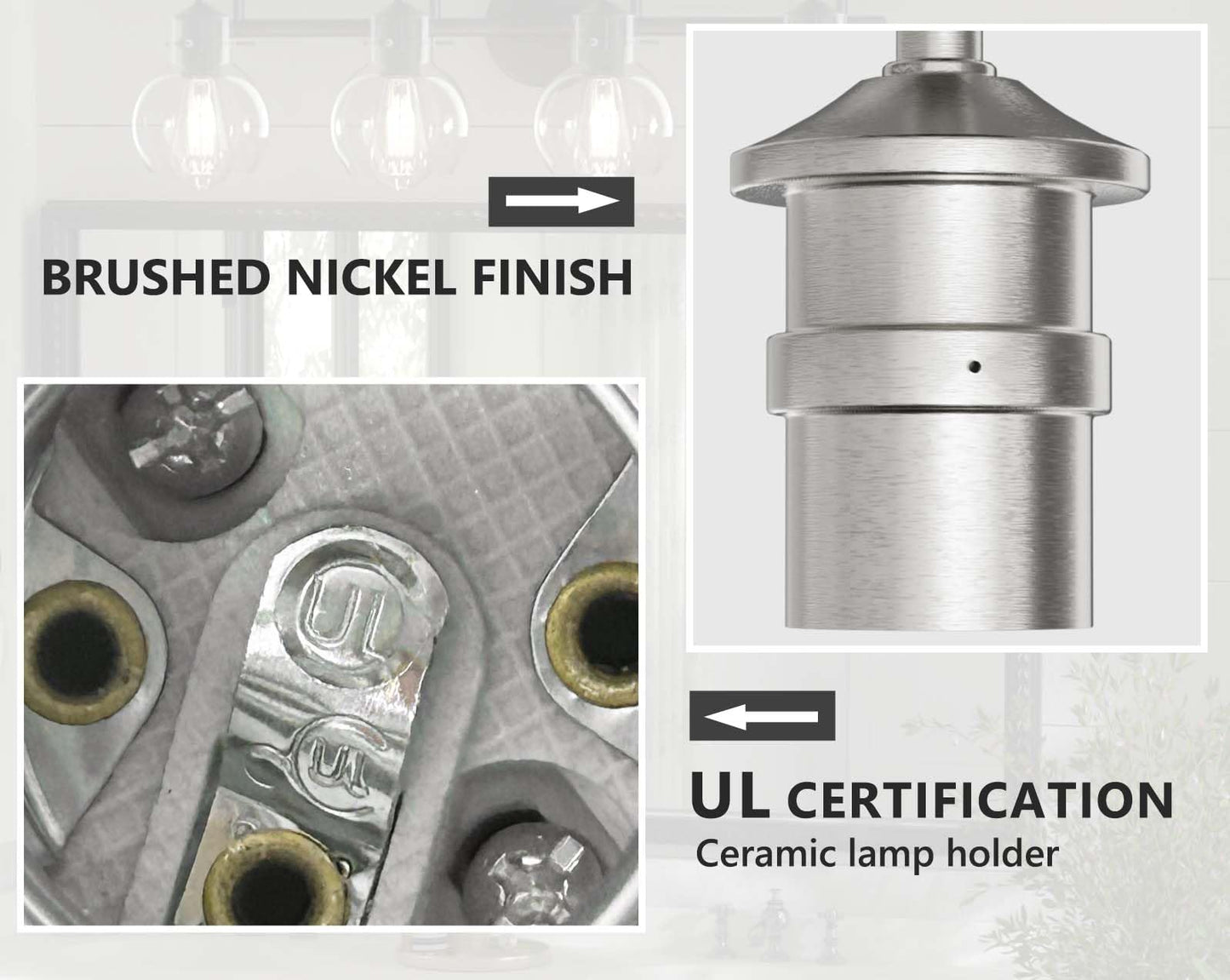 The Silver Finish and UL Certification of DECTOU Silver Gourd Glass Shade Vanity Light