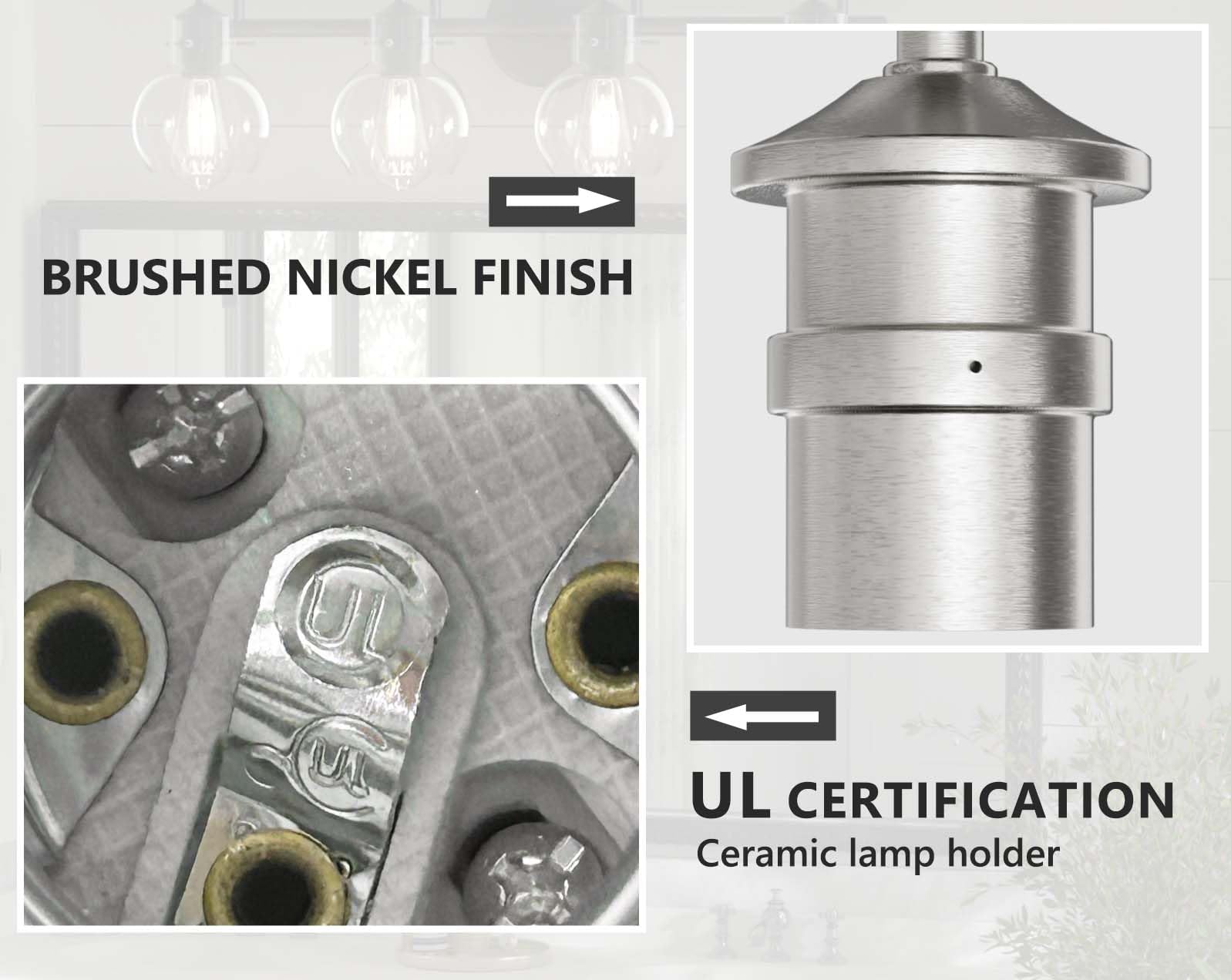 The Silver Finish and UL Certification of DECTOU Silver Gourd Glass Shade Vanity Light