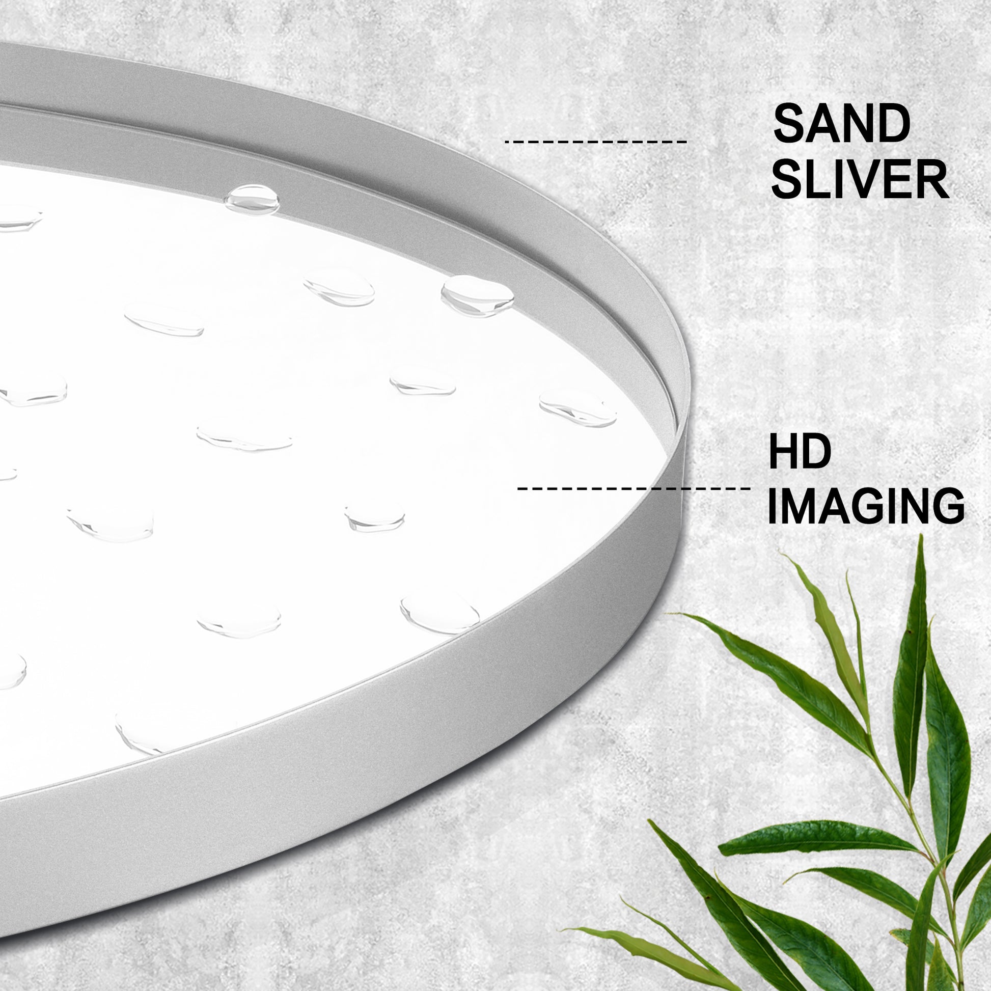 Closeup Detail of DECTOU Silver Oval Wall Mirror’s Anti-Oxidation Metal Frame