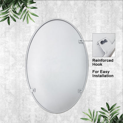 DECTOU Silver Iron Frame Oval Wall Mirror, Iron Frame with Reinforced Backboard & Stability, Wall-Mounted for Diverse Indoor Spaces 
