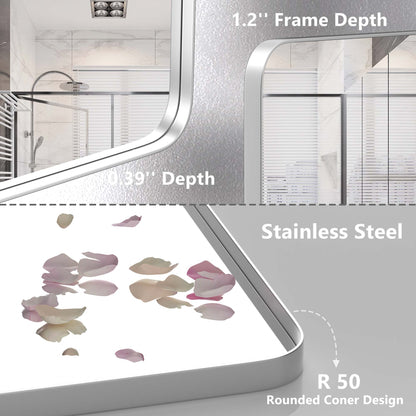 Closeup Detail of DECTOU Silver Rectangular Wall Mirror, Anti-Corrosion Iron Frame & Sturdy Build