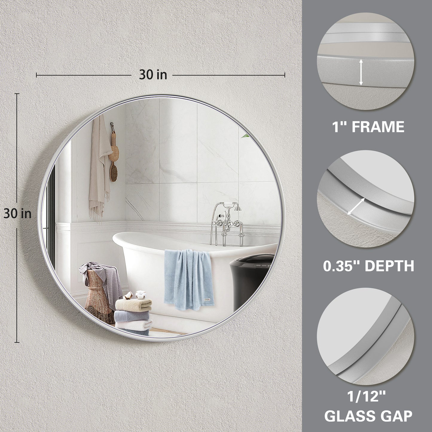 Details of DECTOU Silver Iron Frame Round Wall Mirror, Premium Material & Modern Elegant Decor