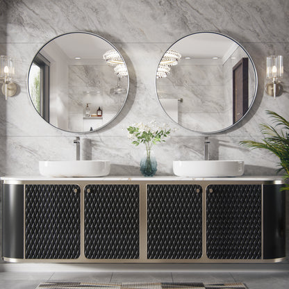 DECTOU Silver Iron Frame Round Wall Mirror, Wall-Mounted Setup in Bathroom Space