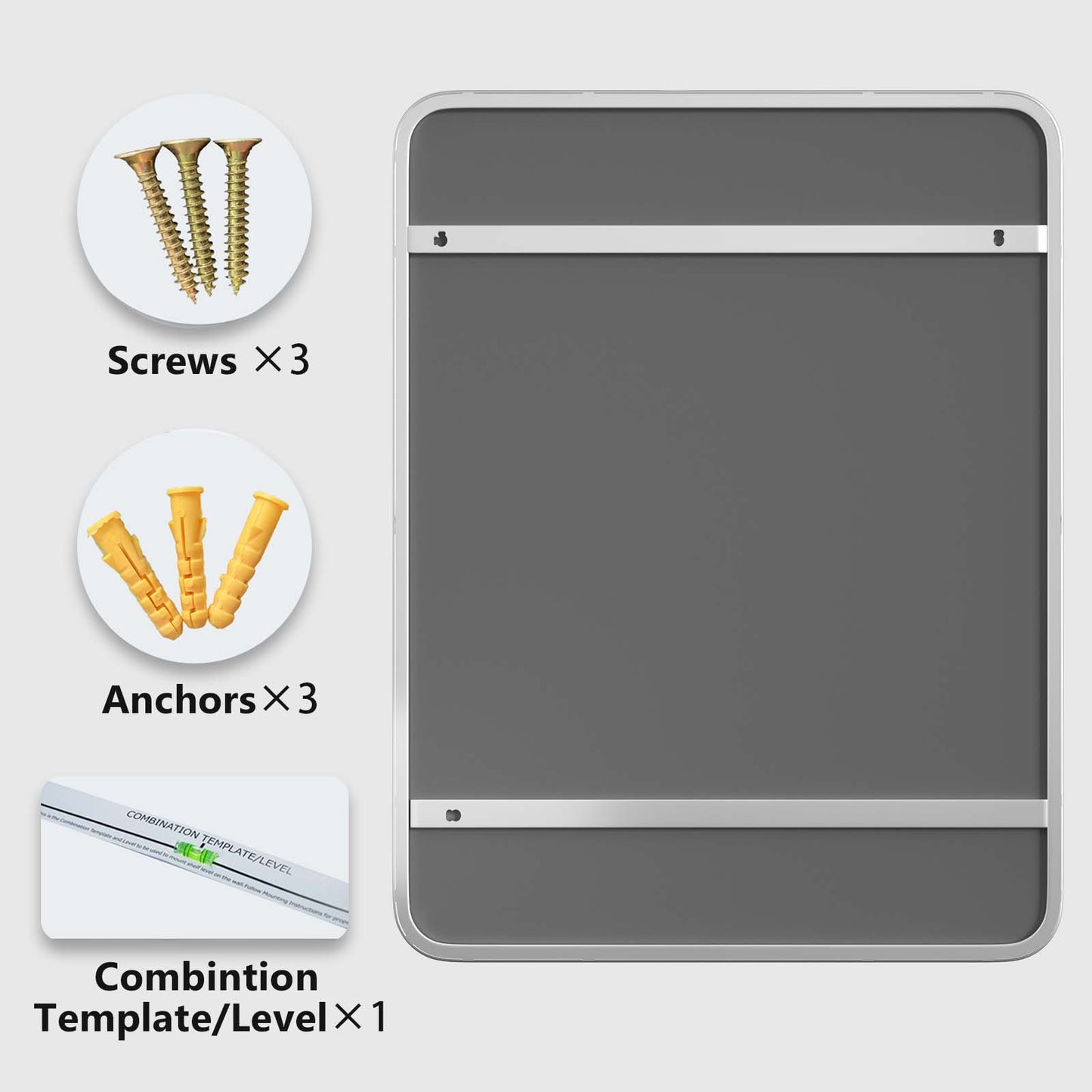 DECTOU Silver Iron Rectangular Wall Mirror, Iron Frame with Reinforced Backboard & Stability, Wall-Mounted for Bathroom Vanity