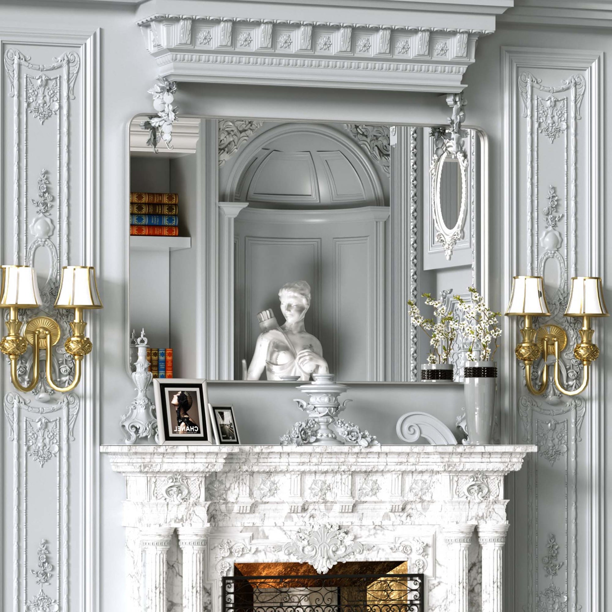 DECTOU Silver Iron Rectangular Wall Mirror, Wall-Mounted Setup in Entryway Space