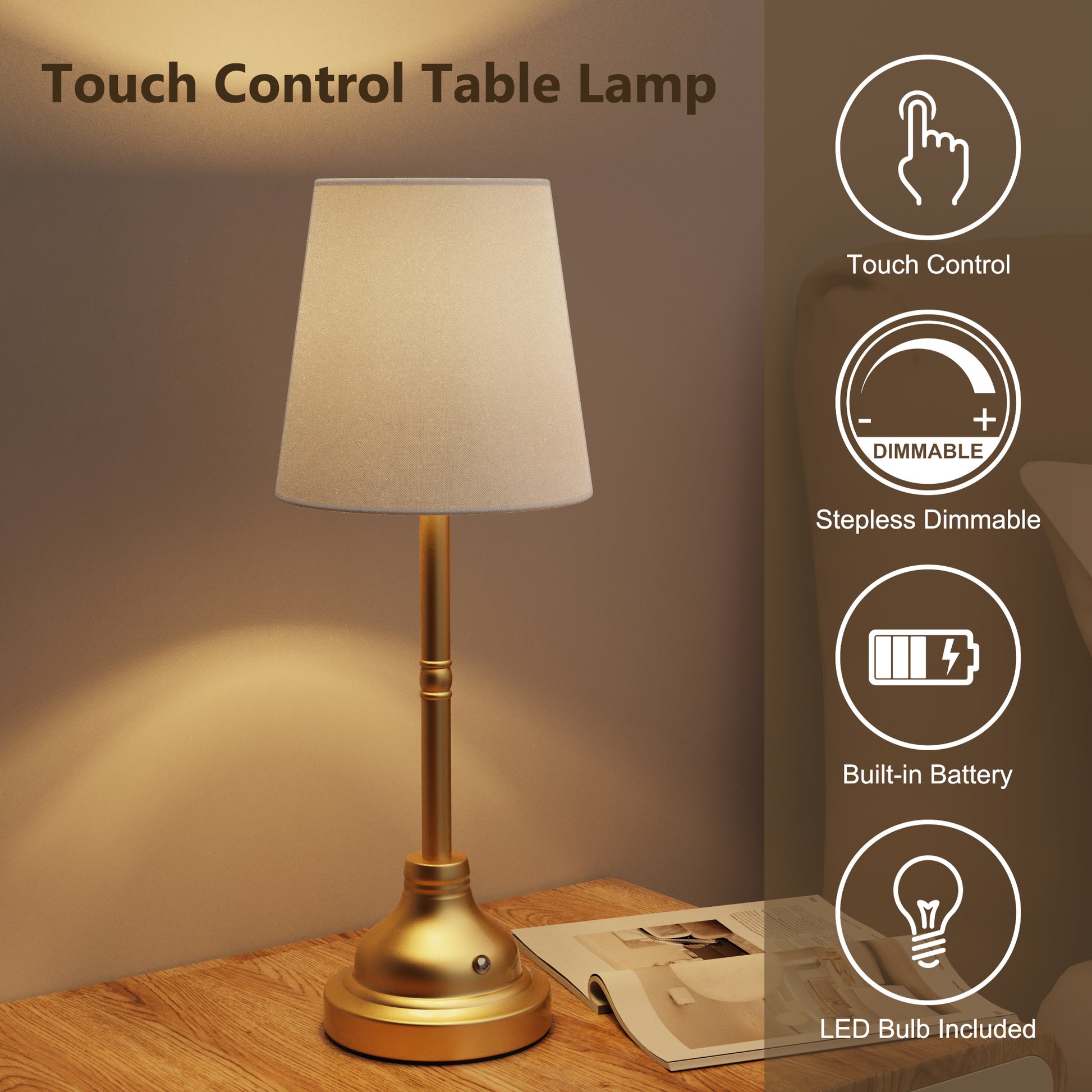 DECTOU Slick Fabric Round Table Lamp - Key Advantages Display (Eye-Friendly Light, Stable Base, Modern Decor Fit)
