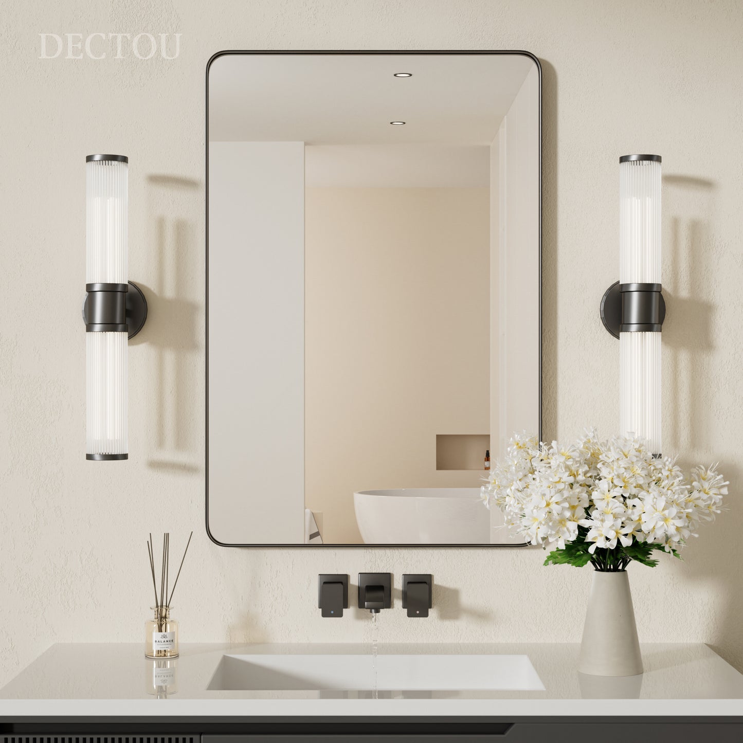 DECTOU Black Rectangular Wall Mirror, Anti-Corrosion Iron Frame & Sturdy Build, Wall-Mounted for Bathroom Vanity