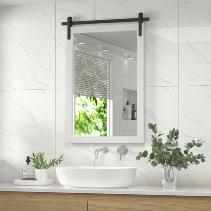 DECTOU White Wood Rectangular Wall Mirror, Handmade Rustic Frame with Iron Clip & HD Glass, Wall-Mounted for Bathroom